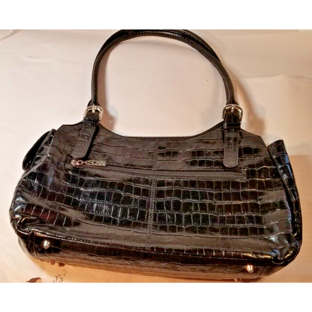 MAXX New York Black Croc Embossed Leather Shoulder Bag Silver Hardware